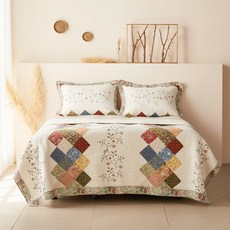 La Pomme Blanc 絎縫床罩 + 枕頭套組, 拼布(正面), 象牙白(背面)