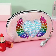 蘊含彩虹的天使翅膀心形化妝包