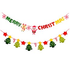 PARTY 09 毛氈聖誕掛旗 聖誕老人麋鹿 + 聖誕樹柺杖糖套組, 混色, 250cm, 1套