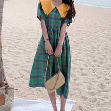 메이첼 빅카라 포켓 체크 롱 원피스 00097 빅사이즈 포함