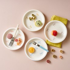 Modern House ON 粉彩蝴蝶結圓形點心盤組 D18, 1套, 混合色, 盤子 4p