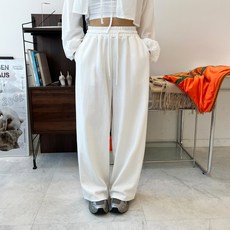 DIAMIGNON 女款綁帶素面口袋寬版抽繩鬆緊腰運動褲