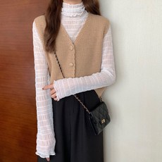 LKH V領鈕扣鬆餅格紋針織背心