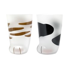 小貓腳造型玻璃杯 300ml 2件組, 棕色+黑色, 2個