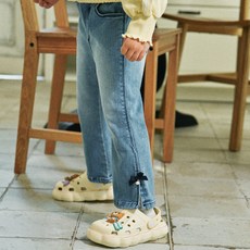 First Blue 女童蝴蝶結喇叭牛仔褲