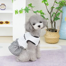 DING DONG PET 狗狗基本款格紋荷葉邊連身裙, 白色