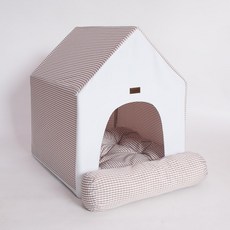 DING DONG PET 寵物新款框架格紋軟墊窩, 米色, 1個