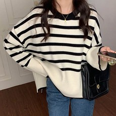 andstyle 女款時尚撞色條紋寬鬆版針織衫 261863