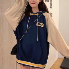 컬러라인 배색 오버핏 후드티 임산부 상의 임부복