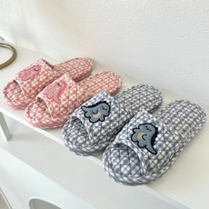 三層氣墊棉質防滑室內拖鞋 2件組, 1套, 恐龍 粉紅色, 恐龍 海軍藍