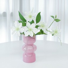 Ju and Ji 人造鐵線蓮玻璃花瓶套組, 白色(人造花), 粉紅色(花瓶)