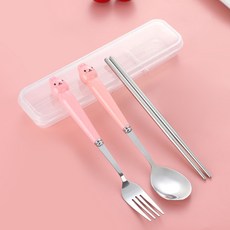 도매토피아 빼꼼토끼 휴대용 수저 세트, 혼합색상, 숟가락 + 젓가락 + 포크 + 케이스, 1세트