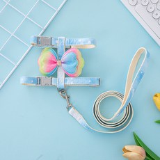 요런개 반려동물 그라데이션 리본 하네스 + 리드줄 세트, 04 블루, 1세트