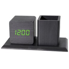 쿼르디 탁상시계 연필꽂이 그린 라이트, 블랙우드