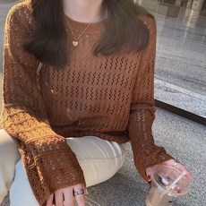 TheSirup 女款鉤織鏤空長袖針織衫