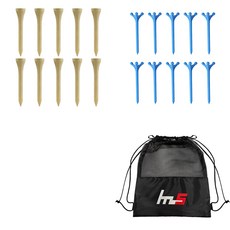 NAYASTYLE 高爾夫標準木製球梯 10入 + ABS 高爾夫長球梯 天空藍 10入 + 收納袋套組 GFYP-182-2 172-7PU, 混合色