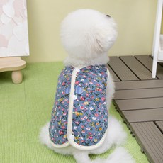 PASTEL PET 寵物復古花朵圖案鋪棉背心, 1個, 藍色