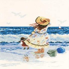 家居裝飾度假風十字繡套組 圖案 + 繡布 + 繡線 + 繡針2入組, 混色, 1套