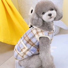 쁘띠도그 강아지 체크 후리스 조끼, 블루, 1개
