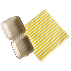 牛皮紙漿點心禮物包裝盒 + 條紋三明治包裝紙套組, 1套, 黃色(防油紙)