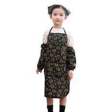 bebe chouette 孩童印花防水圍裙+頭巾+伸縮扣 2入+袖套