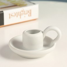Simple & Glow 可愛馬克杯造型陶瓷迷你感性燭台 低款 3cm, 白色
