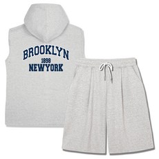 ILLUSO 特殊雙面棉 Brooklyn 1898 寬鬆版型無袖連帽T恤 百慕達單褶運動短褲 上下身套裝
