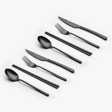 EASTMARK 雙人餐具4件組, 餐匙 2p + 筷子 2p + 餐叉 2p + 餐刀 2p, 復古黑, 1套