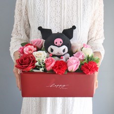 MORIANN 酷洛米造型花籃 粉紅色+包裝盒 +提袋, 紅色