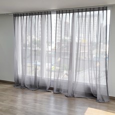 Nabisongil 蝴蝶褶 雪克里茲 雙層窗簾, 灰色