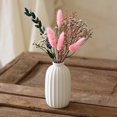 ScentBasket 兔尾草永生花 + 條紋陶瓷花瓶組合, 粉紅色