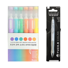 투코비 코마 소프트 브러쉬 형광펜 6종 + 닥터그립 편한 샤프 세트, 형광펜(혼합색상) + 그레이(샤프), 1세트