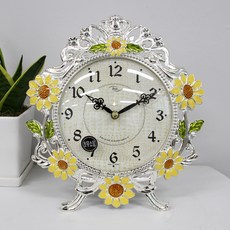 靜音Tiara向日葵鑄造桌上型時鐘 HSC-117S, 銀