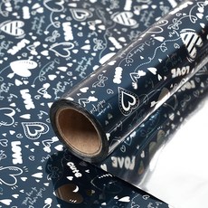 POPO FANCY 心動愛心印花包裝紙 L號 53cm*17m, 海軍, 1個