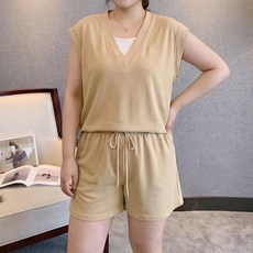 INFIOUS 女款大尺碼V領短袖短褲運動套裝 I263-0192