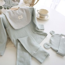 앙앙 유아용 토끼곰 실내복 상하의 + 턱받이 + 자수 모자 세트