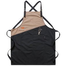 UNICOSY 牛仔帆布雙色成人圍裙 交叉款, 05 卡其與黑色