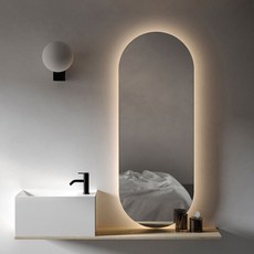 모디어 LED 조명 타원형 무프레임 비정형거울 3색 조정 터치형 600 x 900 mm, 백색 + 아이보리 + 전구색