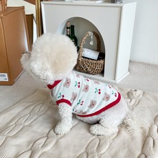 bydamsoomi 狗狗小熊櫻桃無袖針織衫, 白色