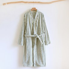더자카 모던 스트라이프 플란넬 목욕가운 L, 그린, 1개