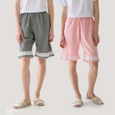 테라우드 여성용 리썸 체크 레이스 5부 파자마 바지 2종 세트