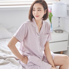 디에스도씨 여성용 냉감 체크 카라 잠옷 상하의 세트