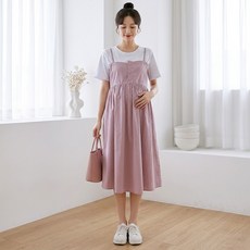 알럽홈 여성용 여름 버튼 반팔 미디 임산부 원피스 L263-0298