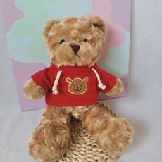 可愛毛絨熊玩偶, 1個, 絲絨棕熊款(紅色大學T)