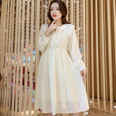 孕婦蕾絲領細摺連身裙