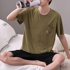 Bonaraon 男士透氣莫代爾羅紋短袖睡衣套裝