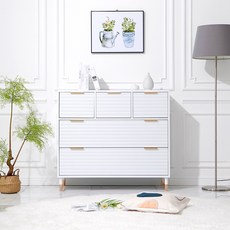 가구의정석 디케 와이드 서랍장 B형 방문설치, 화이트, 5단