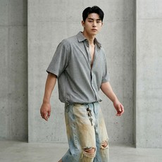 MEN'S GUN 男士海洋格紋抽繩短袖襯衫 10088