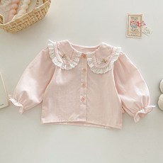 조이멀티 하트꽃 긴팔 자수카라 블라우스