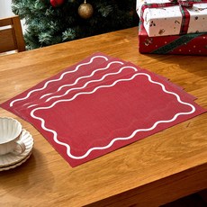 모던하우스 크리스마스 식탁매트, 4개, 43 x 28 cm, 레드 웨이브라인